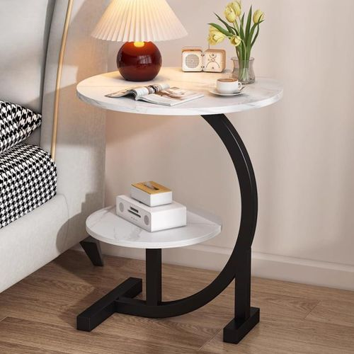 Table d’Appoint de Luxe Fer Forgé et Plateau Marbre