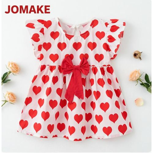 Jomake Robe fille à cœurs rouges et manches volantes